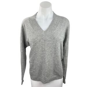 REPEAT 100% Organic Cashmere Knit Gray V-Neck Long Sleeve Sweater Top Sz S